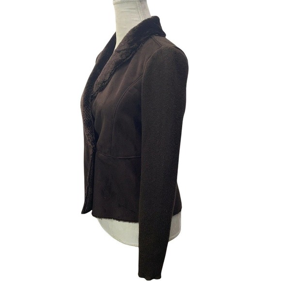 Jaclyn smith suede fabric knit faux fur brown jacket womens size S C hook & loop - Picture 3 of 8